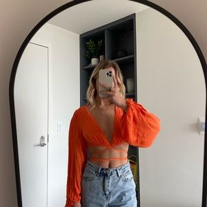 Orange Linen Tie Top